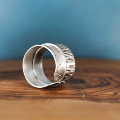Wide Silver Ring, Sterling Silver Ring, Silver Hammered Ring - image2